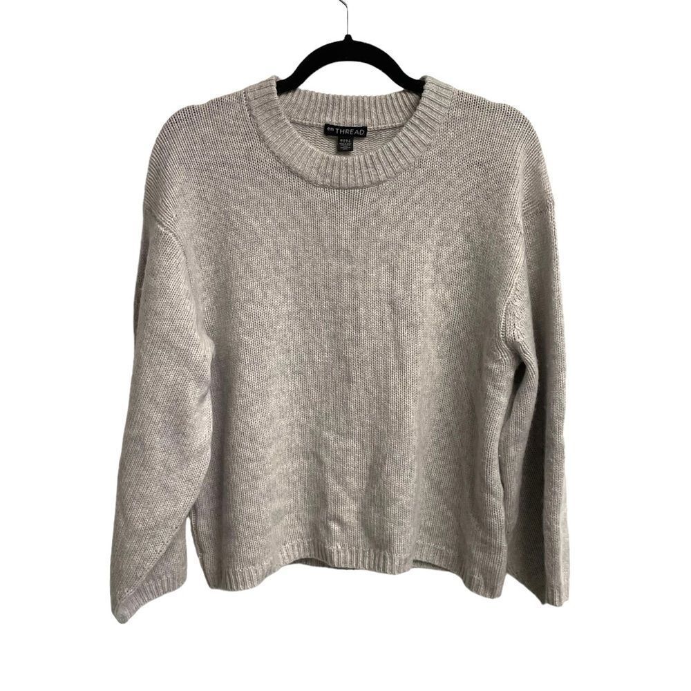 EN THREAD Cashmere Merino Wool Crew Neck Long Wide Sleeve Sweater Gray L